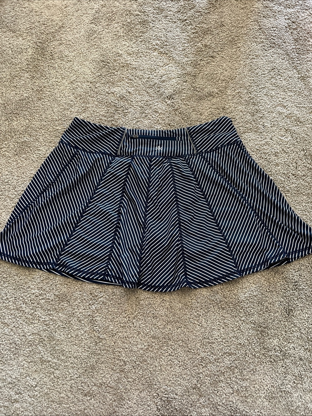 KYODAN Skort Navy Blue White Striped Flared Tennis Golf Skirt Back Zip Pocket